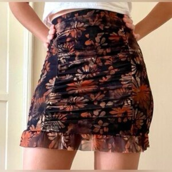 Free People Romi Mesh Ruffle Floral Mini Skirt (XS) - Picture 1 of 4